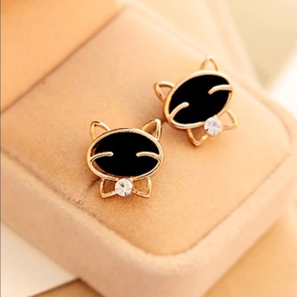 Beautiful Gold black Cat earrings - Picture 2 of 5